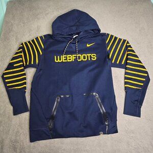 RARE Nike Oregon Ducks Webfoots Hoodie Sweatshirt Large Therma Fit Blue Yellow
